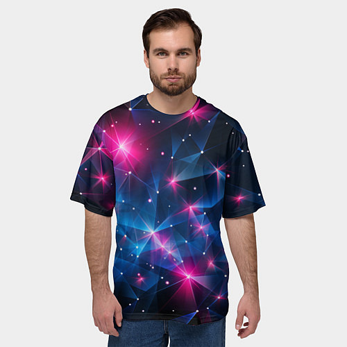 Мужская футболка оверсайз Яркие неоновые вспышки в космосе / 3D-принт – фото 3