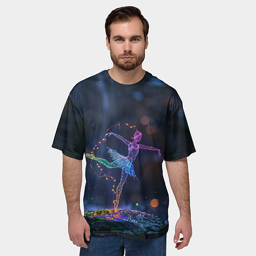 Мужская футболка оверсайз Световые точки в форме балерины / 3D-принт – фото 3
