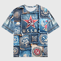 Футболка оверсайз мужская Печворк джинсы СССР, цвет: 3D-принт