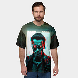 Футболка оверсайз мужская Киберпанк портрет терминатора, цвет: 3D-принт — фото 2