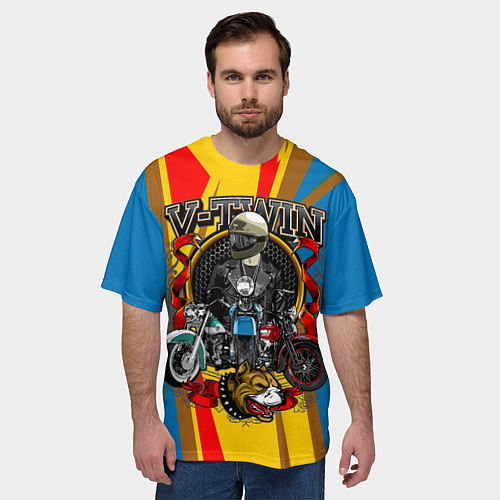Мужская футболка оверсайз V-twin / 3D-принт – фото 3
