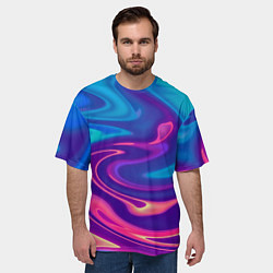 Футболка оверсайз мужская Неоновый градиент синий и оранжевый, цвет: 3D-принт — фото 2