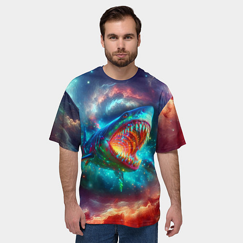 Мужская футболка оверсайз Пасть космической акулы - нейросеть / 3D-принт – фото 3