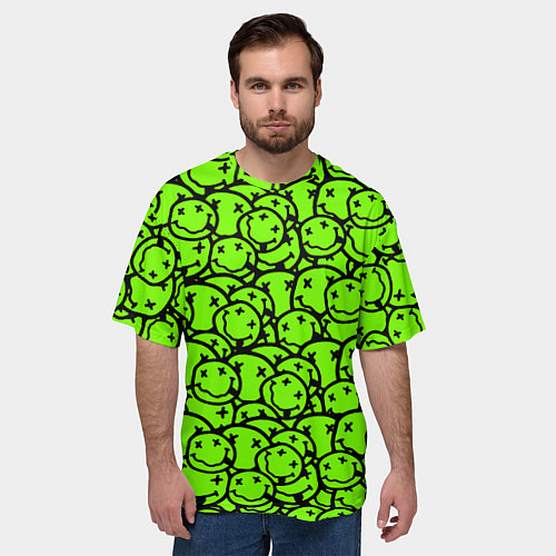 Мужская футболка оверсайз Nirvana токсичный смайл / 3D-принт – фото 3