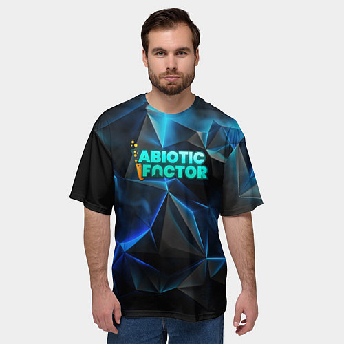 Мужская футболка оверсайз Abiotic Factor логотип холодный фон / 3D-принт – фото 3