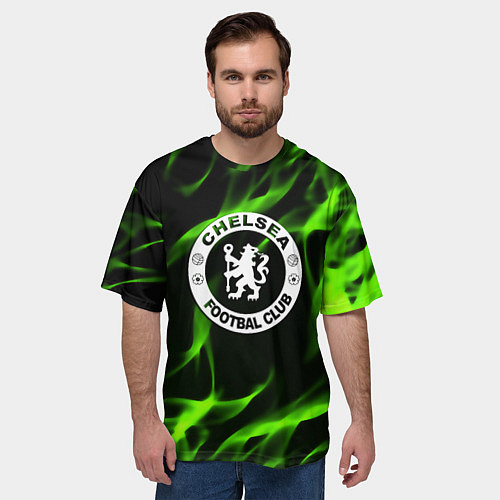 Мужская футболка оверсайз Chelsea sport club fc fire / 3D-принт – фото 3