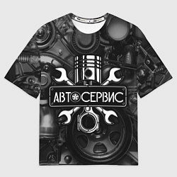 Футболка оверсайз мужская Автосервис - двигатель, цвет: 3D-принт