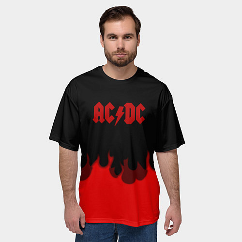 Мужская футболка оверсайз AC DC fire rock steel / 3D-принт – фото 3