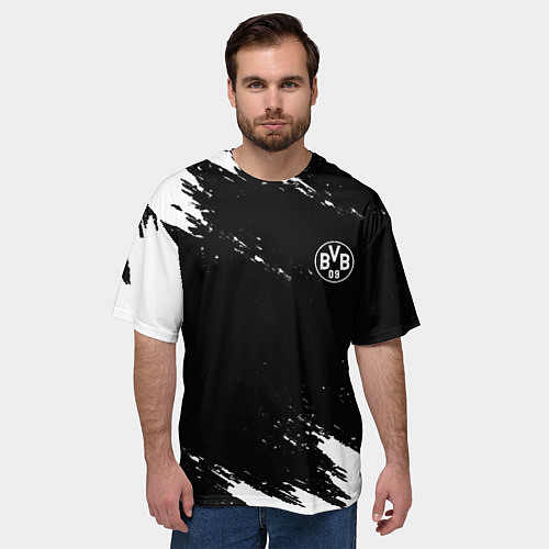 Мужская футболка оверсайз Borussia краски чёрно белый / 3D-принт – фото 3