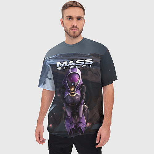 Мужская футболка оверсайз Mass Effect ТалиЗора и космический корабль / 3D-принт – фото 3