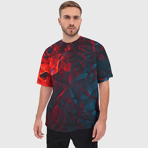 Мужская футболка оверсайз Темная абстракция с разломом красных плит / 3D-принт – фото 3