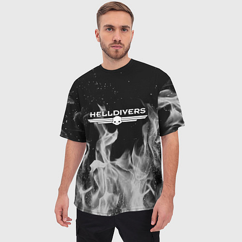 Мужская футболка оверсайз Helldivers серый дым / 3D-принт – фото 3