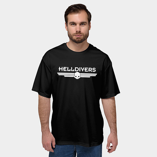Мужская футболка оверсайз Helldivers Logo / 3D-принт – фото 3