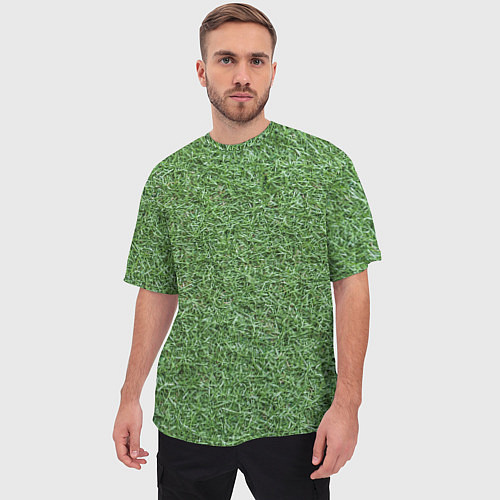 Мужская футболка оверсайз Зеленая травка / 3D-принт – фото 3
