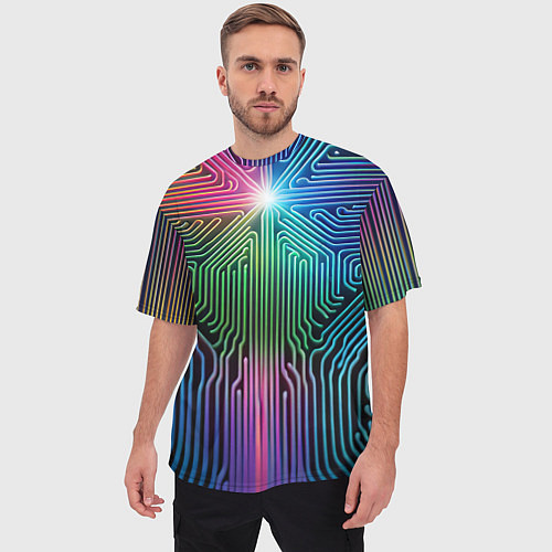 Мужская футболка оверсайз Схема с голографией / 3D-принт – фото 3