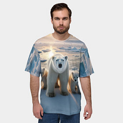 Футболка оверсайз мужская Polar bear with her cubs - ai art, цвет: 3D-принт — фото 2