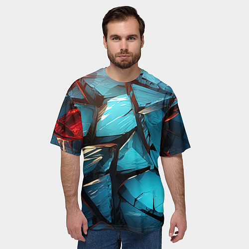 Мужская футболка оверсайз Синие объемные плиты / 3D-принт – фото 3