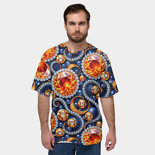 Мужская футболка оверсайз Ювелирные украшение с золотом и бриллиантом паттер / 3D-принт – фото 3