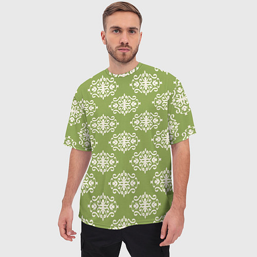 Мужская футболка оверсайз Винтажный орнамент на зеленом / 3D-принт – фото 3