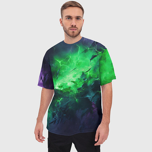 Мужская футболка оверсайз Круглый зеленый мистический фон / 3D-принт – фото 3