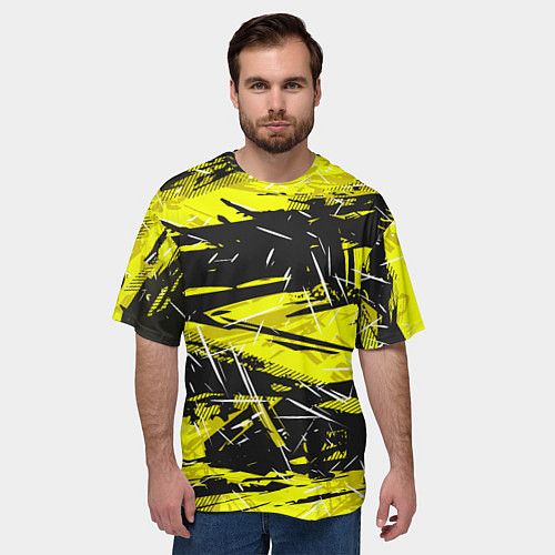 Мужская футболка оверсайз Yellow geometry - спортивный узор / 3D-принт – фото 3