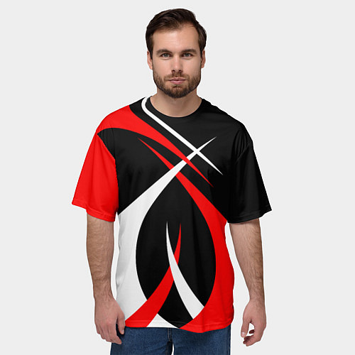 Мужская футболка оверсайз Красные и белые линии / 3D-принт – фото 3