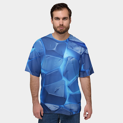 Мужская футболка оверсайз Синие ледяные плиты с разломом / 3D-принт – фото 3