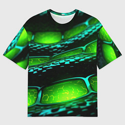 Футболка оверсайз мужская Зеленая змеиная абстрактная текстура, цвет: 3D-принт