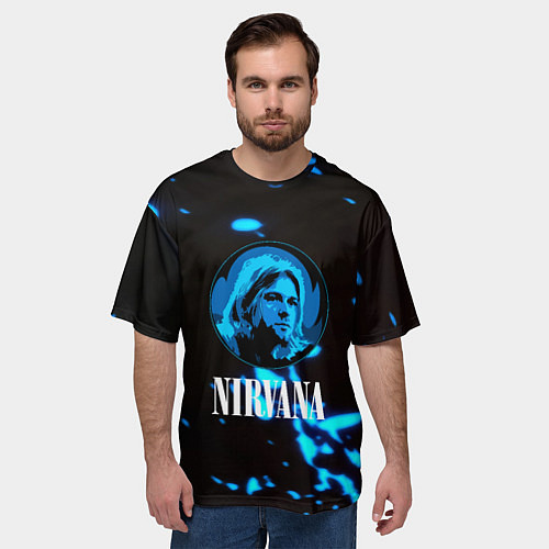 Мужская футболка оверсайз Nirvana рок бенд краски / 3D-принт – фото 3