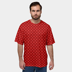 Футболка оверсайз мужская Ретро узор с белыми сердцами и декоративными элеме, цвет: 3D-принт — фото 2