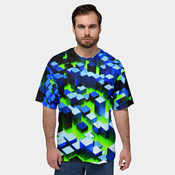 Футболка оверсайз мужская Синие блоки в зеленом тумане, цвет: 3D-принт — фото 2