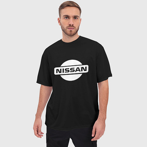 Мужская футболка оверсайз Nissan logo white / 3D-принт – фото 3