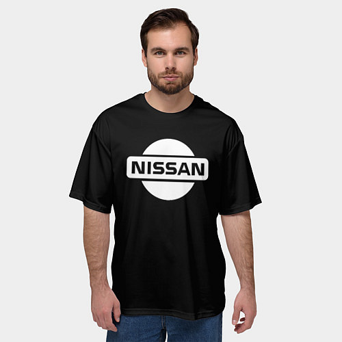 Мужская футболка оверсайз Nissan logo white / 3D-принт – фото 3