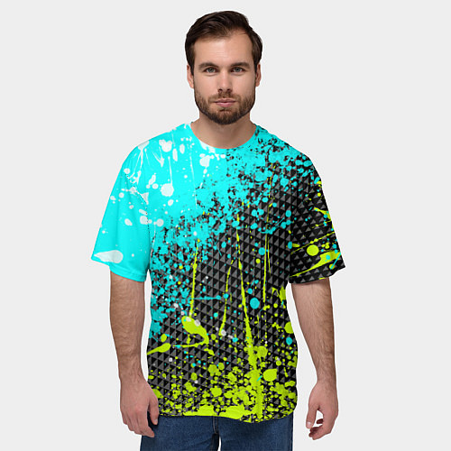Мужская футболка оверсайз Брызги красок с геометрией / 3D-принт – фото 3