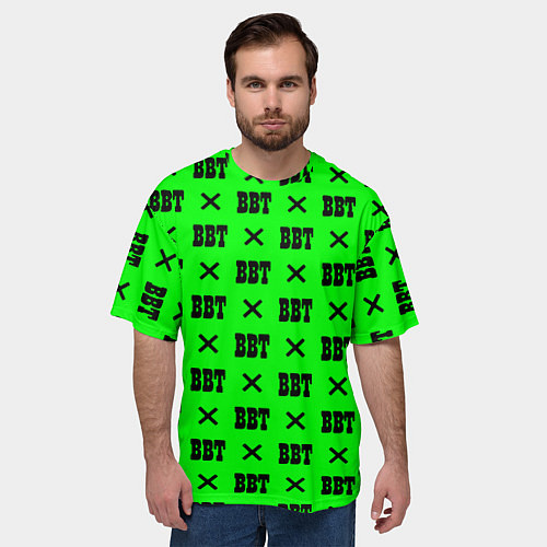 Мужская футболка оверсайз BBT logo green steel / 3D-принт – фото 3