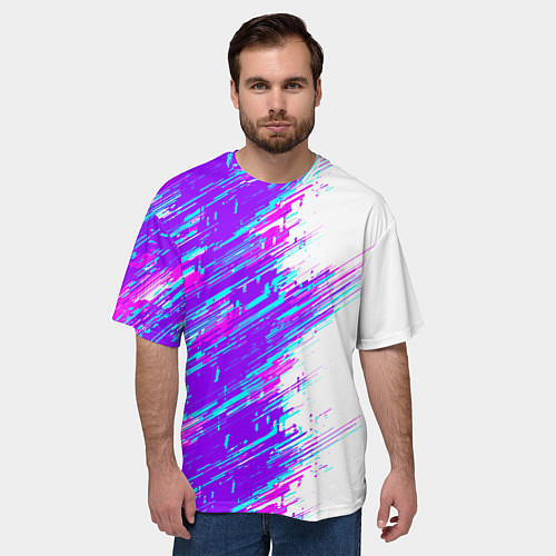 Мужская футболка оверсайз Neon glitch / 3D-принт – фото 3