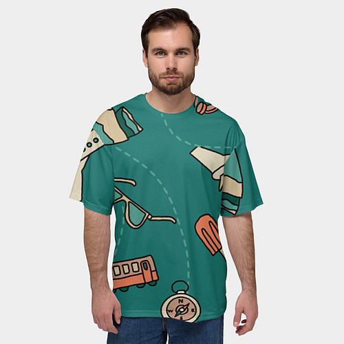 Мужская футболка оверсайз Предметы для путешествий, транспорт / 3D-принт – фото 3