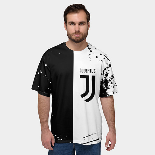 Мужская футболка оверсайз Juventus краски текстура спорт / 3D-принт – фото 3