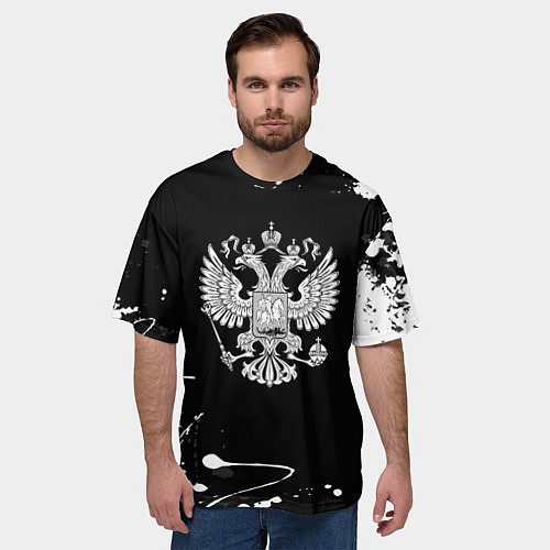 Мужская футболка оверсайз Россия герб краски брызги / 3D-принт – фото 3