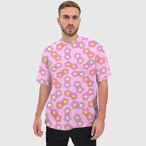 Мужская футболка оверсайз Мозаика на розовом / 3D-принт – фото 3