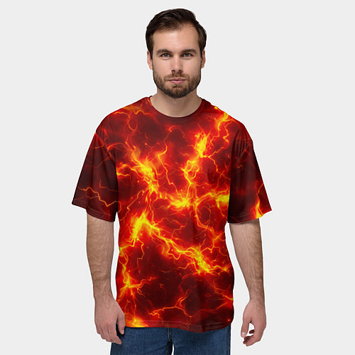 Мужская футболка оверсайз Текстура огня / 3D-принт – фото 3
