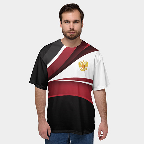 Мужская футболка оверсайз Униформа Россия - бордовая / 3D-принт – фото 3