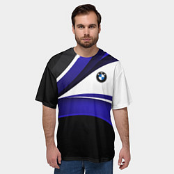 Футболка оверсайз мужская BMW Logotype - blue waves, цвет: 3D-принт — фото 2