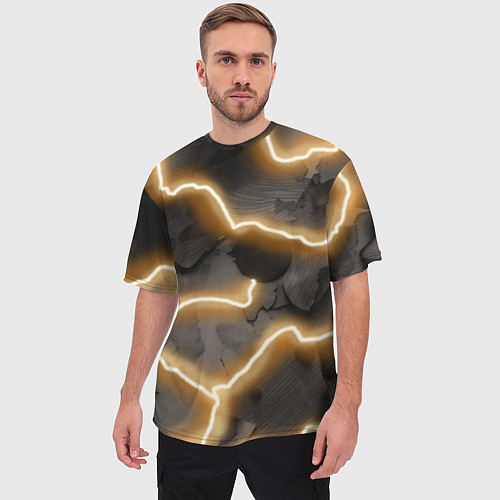 Мужская футболка оверсайз Электрический удар молнии паттерн / 3D-принт – фото 3