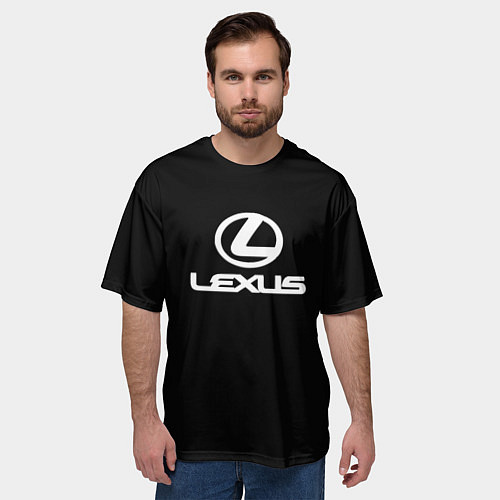 Мужская футболка оверсайз Lexus white logo / 3D-принт – фото 3