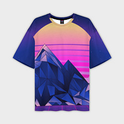 Футболка оверсайз мужская Vaporwave неоновые горы, цвет: 3D-принт