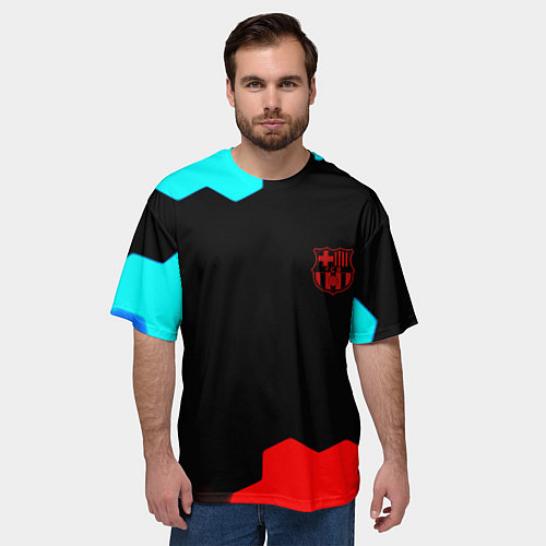Мужская футболка оверсайз Barcelona спортивный кибер стиль / 3D-принт – фото 3