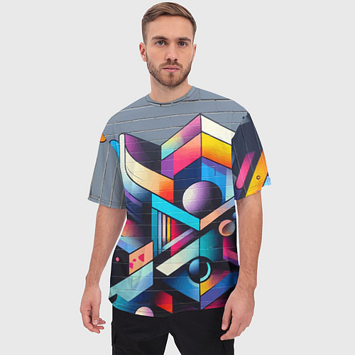 Мужская футболка оверсайз Геометрическое абстрактное граффити - нейросеть / 3D-принт – фото 3