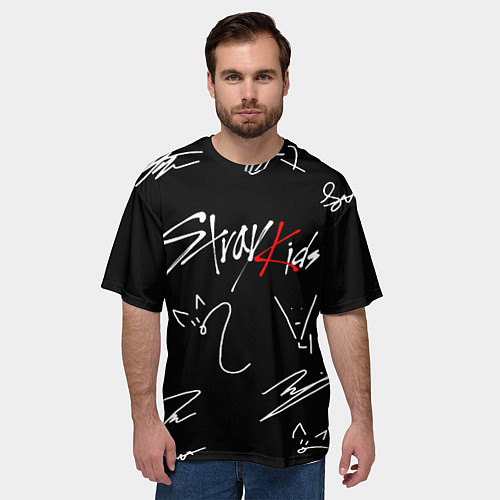 Мужская футболка оверсайз Stray kids автографы лого / 3D-принт – фото 3