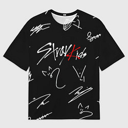 Футболка оверсайз мужская Stray kids автографы лого, цвет: 3D-принт